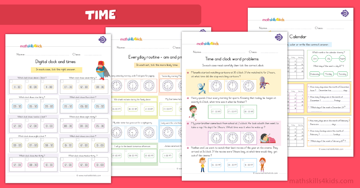 Free Printable Telling Time Worksheets For 1st Grade Calendar Worksheets For Grade 1