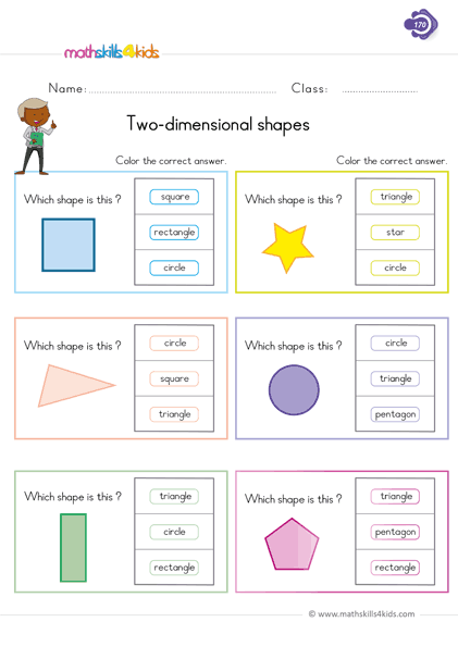 First Grade Math two dimensional shapes worksheets