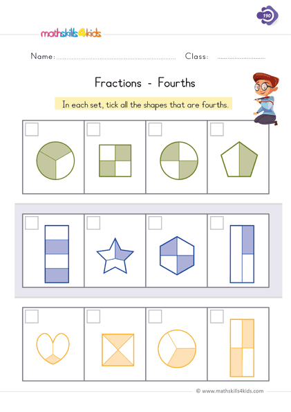  Fraction worksheets - fourths