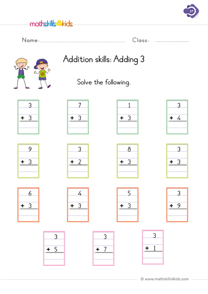 First Grade math worksheets - addition printable worksheet adding 3