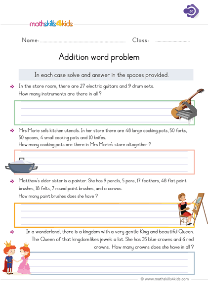 Free printable 1st Grade addition worksheets - addition problems with sums beyond 20