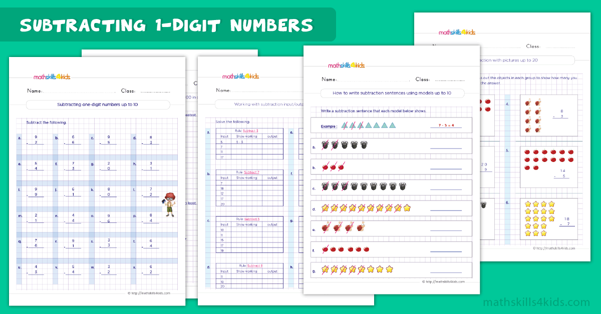 Mastering subtracting 1-digit strategies: 2nd Grade worksheets and activities