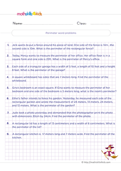 Second Grade Math perimeter word problems worksheets