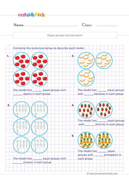 Free printable multiplication worksheets for Grade 2 and activities - v