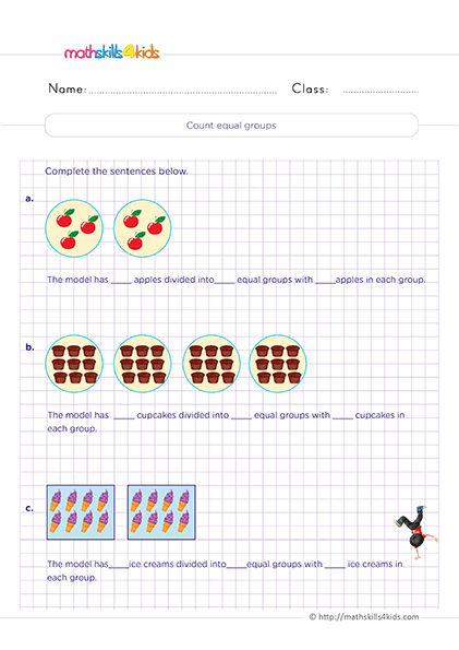 Free printable division worksheets for 2nd Grade math practice - Count equal groups