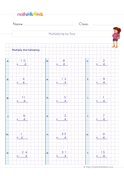 Multiplication Facts Practice 3rd grade - Multiplying by 4