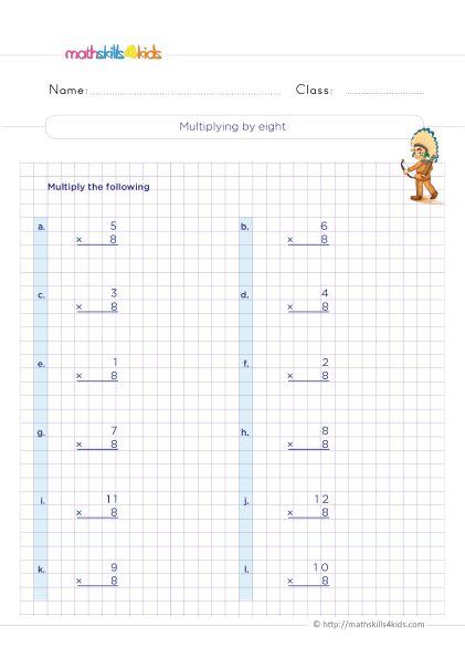 Multiplication Facts Practice 3rd grade - Multiplying by 8