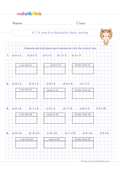 Building Multiplication Fact Fluency in Grade 3 - 6 7 8 and 9 multiplication facts sorting
