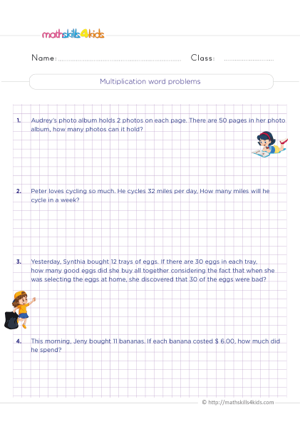 Multiplication Worksheets Grade 3 Pdf with answers - Multiplication word problems practice