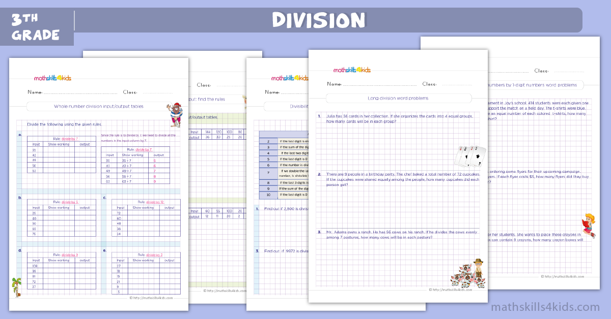 3rd Grade Math worksheets - division practice