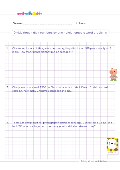 Divisibility Rules Worksheets 3rd Grade - Divide 3-digit by 1-digit numbers word problems