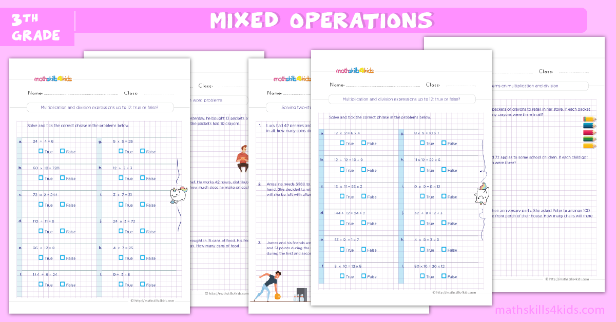 3rd Grade Math worksheets - mixed operations