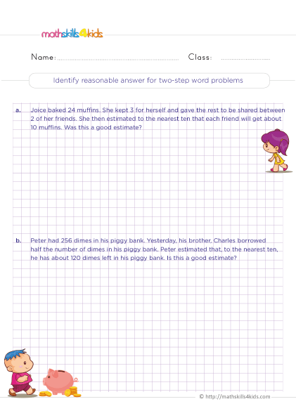 Rounding Numbers Worksheets with Answers 3rd Grade - Identifying reasonable answer for two step word problems