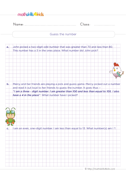 Logical reasoning worksheets for Grade 3: Free PDF downloads - guess the number