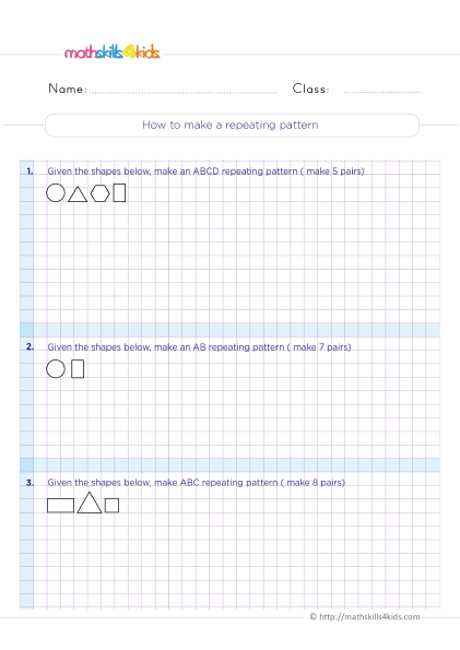 Pattern Worksheets for Grade 3 Pdf with answers - How do you make a repeating pattern?