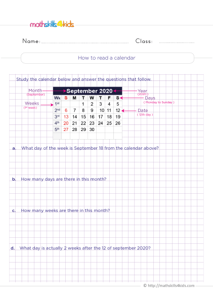 Fun and engaging printable telling time worksheets for 3rd Graders - How do you read a calendar