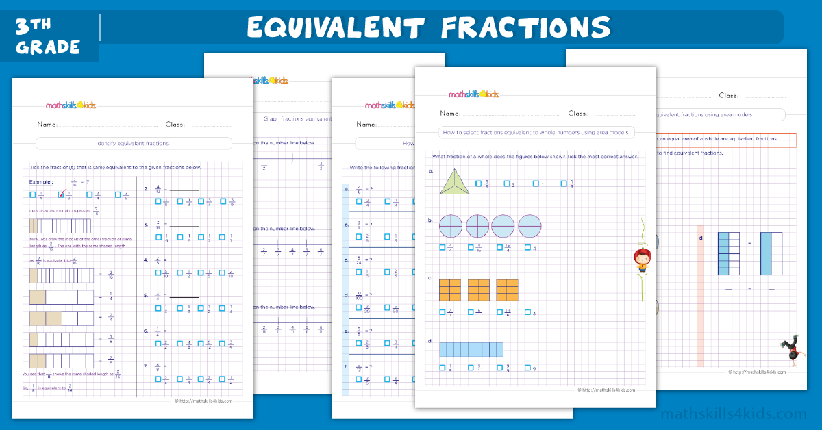 3rd Grade Math worksheets - understanding equivalent fractions worksheets grade 3 with answers
