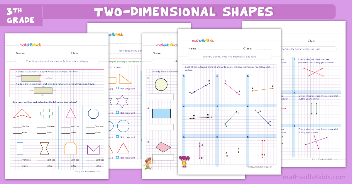 3rd Grade Math worksheets - two-dimensional shapes worksheets for grade 3