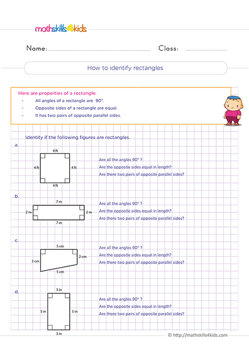 triangles and quadrilaterals Worksheet Grade 3 Pdf with answers - Identifying rectangles