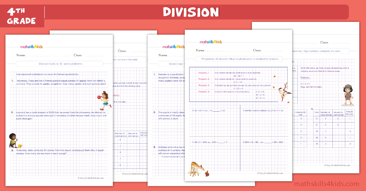 4th Grade Division Worksheets - 4th Grade Division Problems with Answers