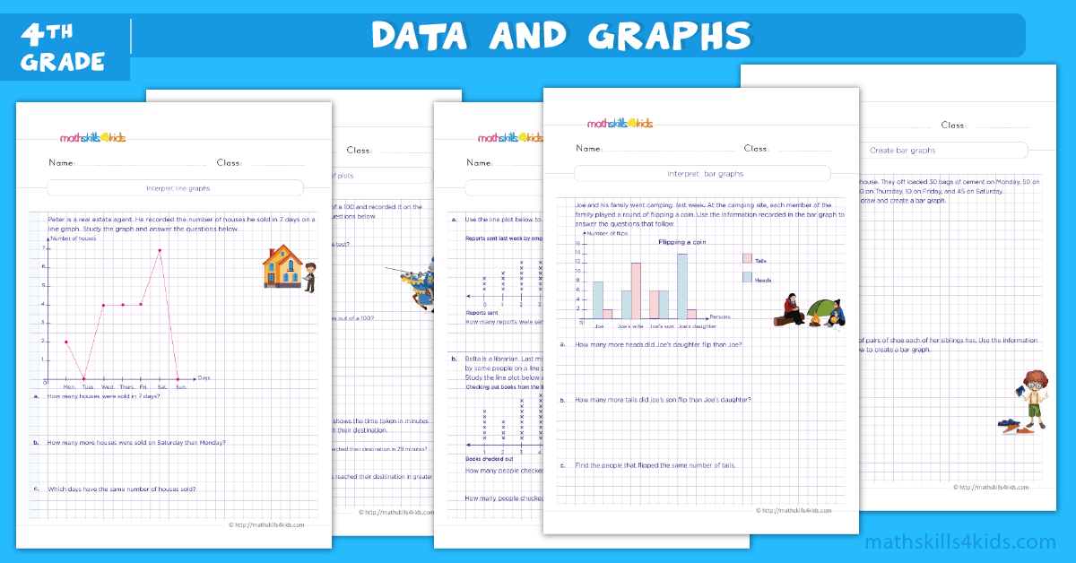 4th Grade Math worksheets - data and graphs decimals worksheets for grade 4