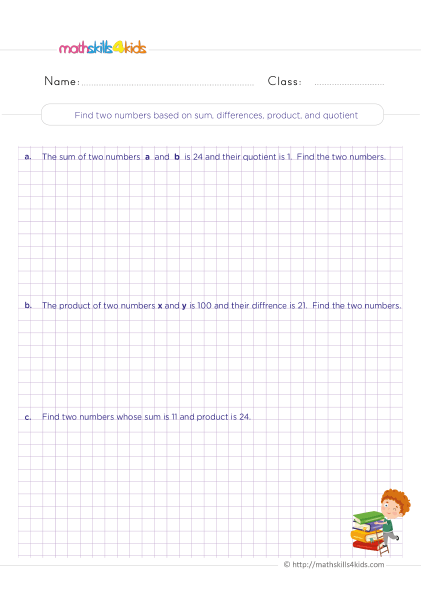 Logical reasoning worksheets pdf for Grade 4: Free download - Which two numbers are there? Sum, difference, product, or quotient