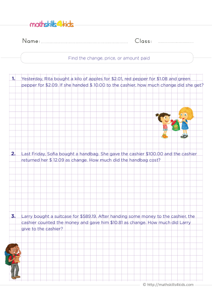 Money math: Free Grade 4 worksheets that make learning fun - Number patterns mixed review - Complete with the missing number