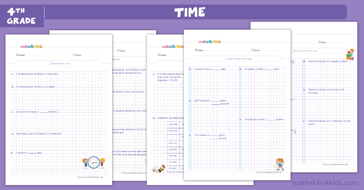 fourth Grade time worksheets pdf