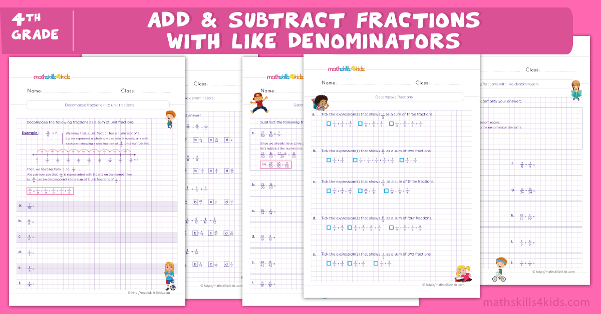 Adding and Subtracting Fractions with Like Denominators Worksheets Pdf Grade 4 - Adding and Subtracting Fractions Using Models Worksheets Grade 4