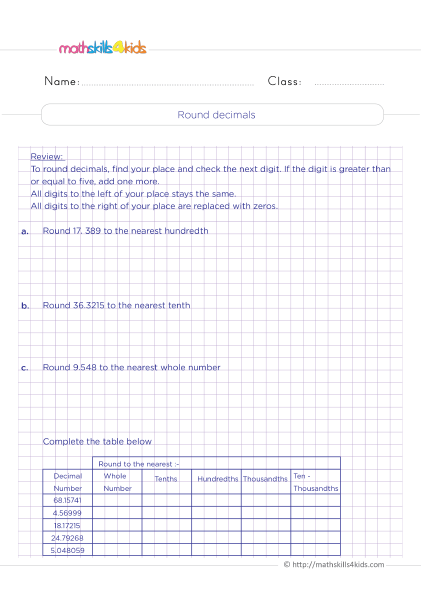 Decimal Worksheets for Grade 4 with Answers with answers - How do you round decimals?