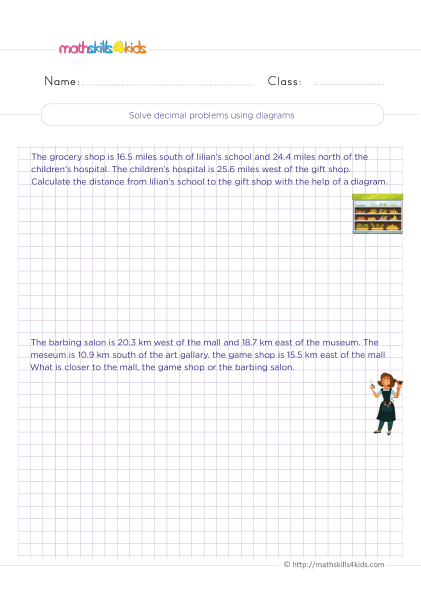 Addition and Subtraction Decimals Worksheets for Grade 4 with answers - How do you solve decimal problems using diagrams