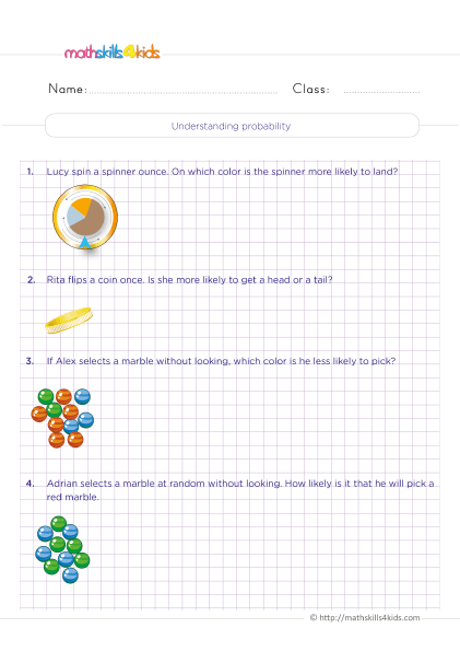 Probability Worksheets Grade 4 PDF with answers - Understanding probability