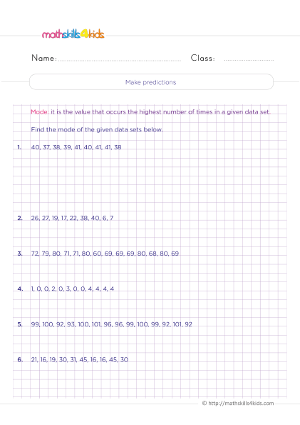 Probability Worksheets Grade 4 PDF with answers - How to find the mode