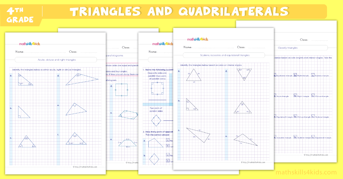 Classifying Triangles Worksheets Grade 4 - Properties of Quadrilateral Worksheets for 4th Grade