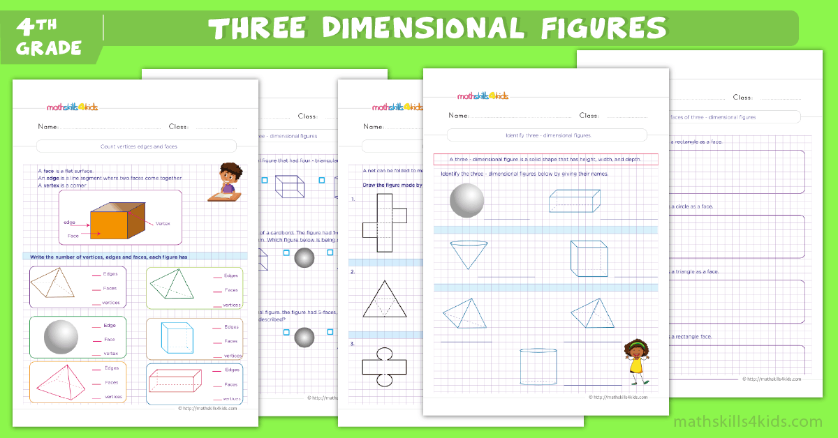 Three Dimensional Shapes for Grade 4 - 3D Shapes Faces, Edges, Vertices Worksheets 4th Grade
