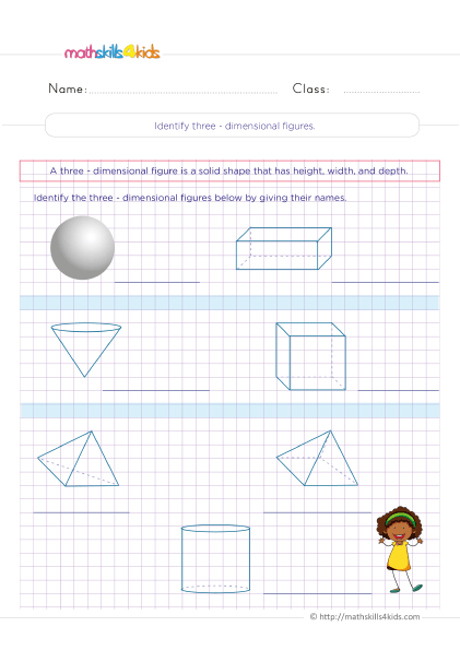 Three Dimensional Shapes for Grade 4 with answers - How do you identify three dimensional figures