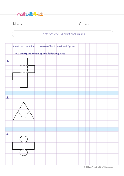 Three Dimensional Shapes for Grade 4 with answers - Understand nets of three dimentional figures