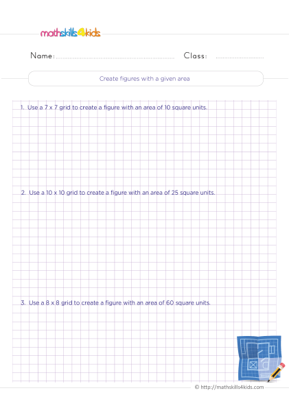 Geometry Worksheets Grade 4 with answers - How to create figures with a given area