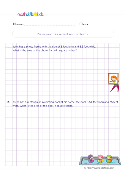Geometry Worksheets Grade 4 with answers - Rectangular measurement word problems