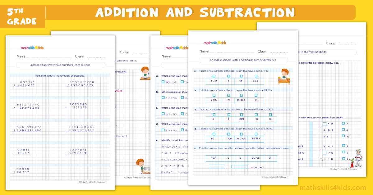 Addition And Subtraction Worksheets For Grade 5 Pdf Properties Of Addition Worksheets Pdf
