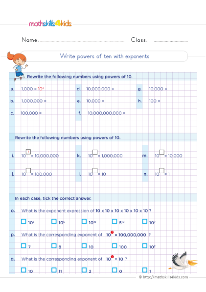 Fifth-Grade Math Worksheets with Answers Pdf - Understanding how to write the power of 10 with exponents