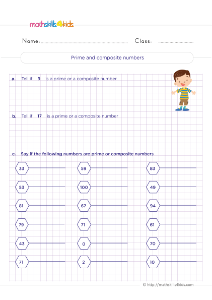 Fifth-Grade Math Worksheets with Answers Pdf - Prime and composite numbers 1-100 practice