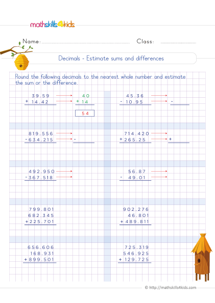 Grade 5 Adding and subtracting decimals worksheets: Free & printable - How to estimate sums and differences of decimals