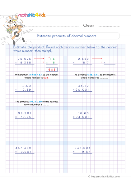 Multiplying Decimal Worksheets For Grade 5 PDF With Answers Fifth 