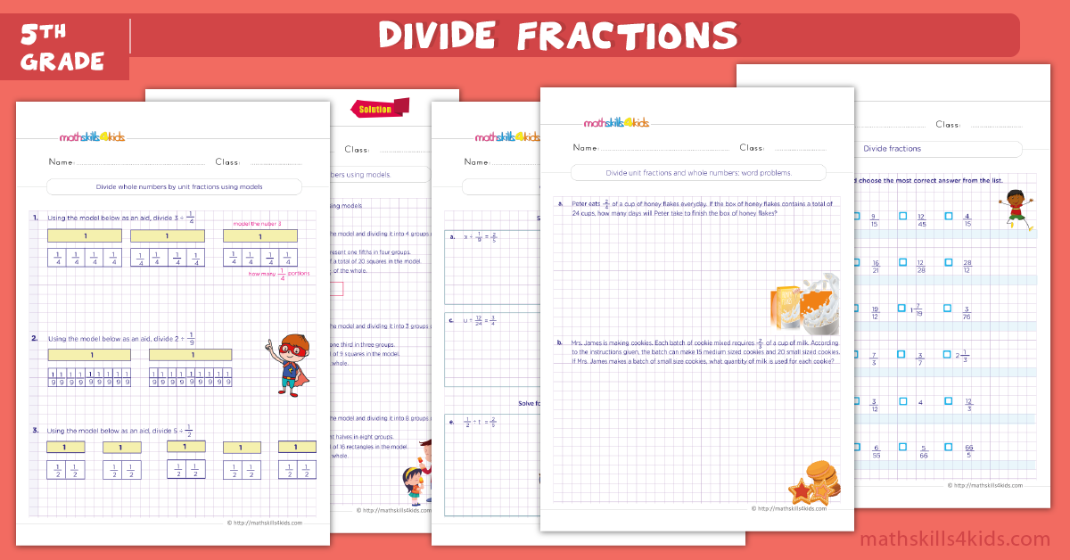 5th grade math worksheets - Dividing fractions worksheets for grade 5