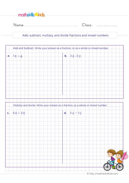 Mastering mixed operations: Grade 5 math worksheets - How to Add subtract multiply divide fractions with mixed numbers