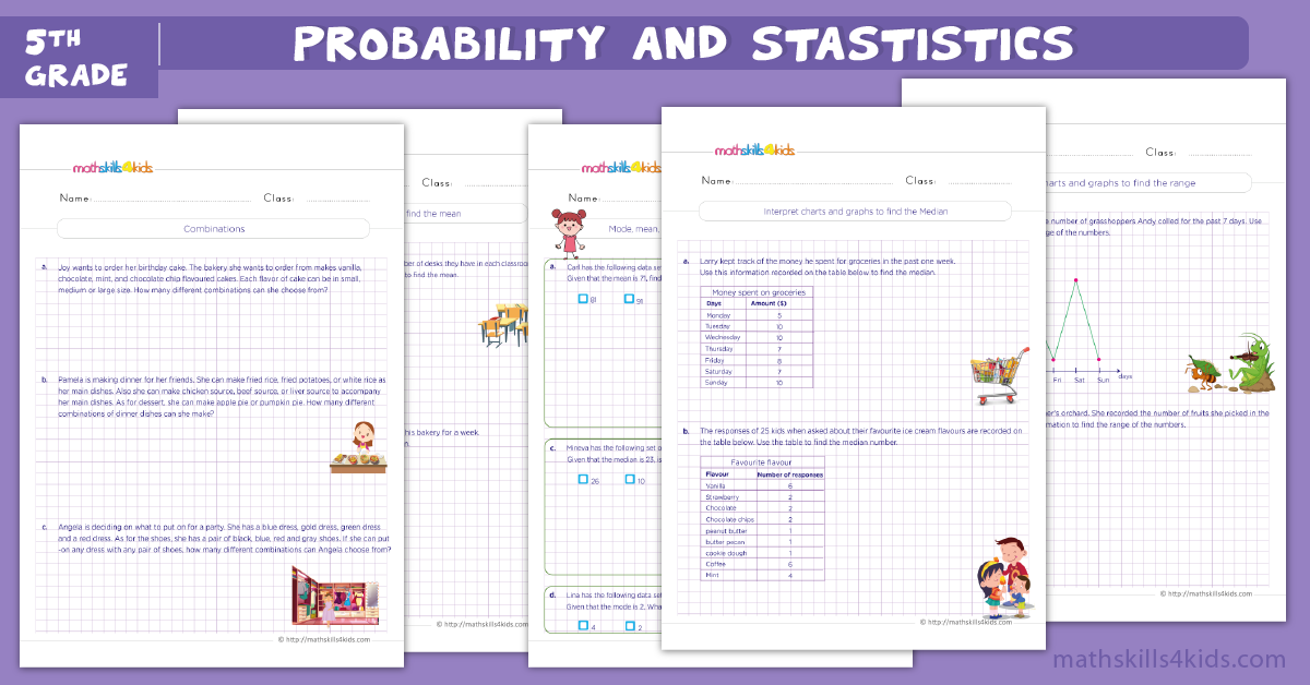 Fifth grade probability and statistics printables
