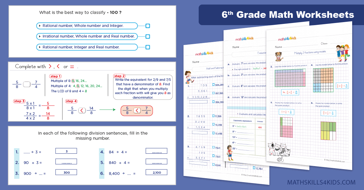 Grade 6 Math Worksheets PDF - sixth grade math worksheets with answers