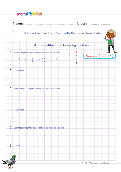 6th Grade adding and subtracting fractions: Free printable worksheets - adding and subtracting fractions with same denominator