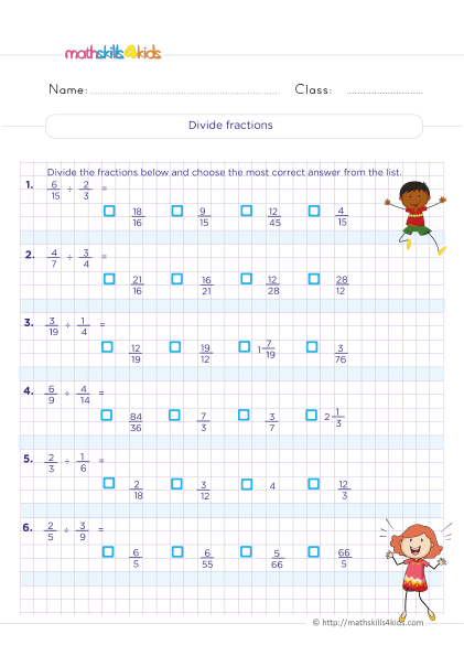 6th Grade math dividing fractions worksheets: Free download - Dividing fractions